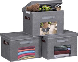 Damahome Collapsible Storage Bins With Lids - Closet Clothes Box Clear, Grey - £35.96 GBP