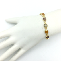 LIZ CLAIBORNE tennis bracelet - gold-tone autumn multicolor glitter enamel 7.5&quot; - £14.15 GBP