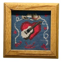 Needlepoint Guitar Cowboy Hat Vintage Country Music Lover Complete Western - $21.96