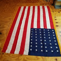 HUGE VTG 8 X 5 48 Star American Flag W Gold Colored Fringe (see photos) - £157.86 GBP