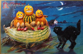 Halloween Postcard Tuck Pumpkin Heads People Goblins Black Cat Moon 150 Fantasy - £47.10 GBP