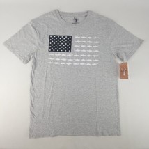 American Legends T Shirt USA Flag With Fish White Grey Medium New  - £14.99 GBP