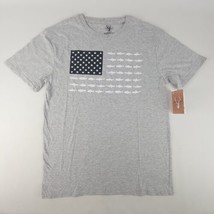 American Legends T Shirt USA Flag With Fish White Grey Medium New  - £15.00 GBP