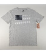 American Legends T Shirt USA Flag With Fish White Grey Medium New  - £15.00 GBP