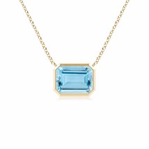 ANGARA East-West Bezel-Set Emerald-Cut Aquamarine Pendant in 14K Solid Gold - £682.67 GBP