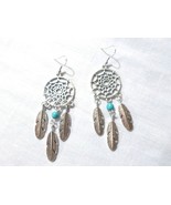 DREAM CATCHER with TURQUOISE BLUE HOWLITE 3 FEATHERS GEM SILVER ALLOY EA... - $9.12 CAD