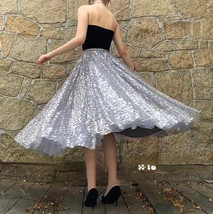 SILVER Sequin Tulle Midi Skirt Outfit Women Custom Plus Size Sparkly Tulle Skirt image 7