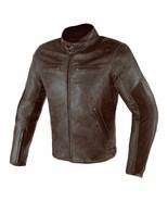 Men Dark Brown Motor Bike Front Zipper Cowhide Genuine Leather Safety Pa... - £131.09 GBP