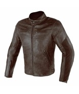 Men Dark Brown Motor Bike Front Zipper Cowhide Genuine Leather Safety Pa... - $228.56 CAD