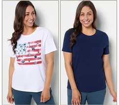 Denim &amp; Co. Pack of 2 Jersey Americana Tops (Place Flag, X-Small) A489043 - $18.28