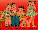 Comic Adorable Children Do I like the Girls? I Love Em UNP Linen Postcar... - $3.91