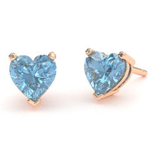 Blue Topaz 6mm Heart Stud Earrings in 10k Rose Gold - £214.53 GBP