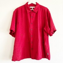 QuikSilver Edition Premium Silk Red Short Sleeve Shirt Palm Trees Hawaiian 2XL - £17.57 GBP