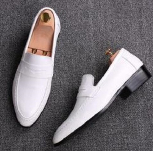 Penny Loafers Mens Handmade White Leather Fashion Shoes
