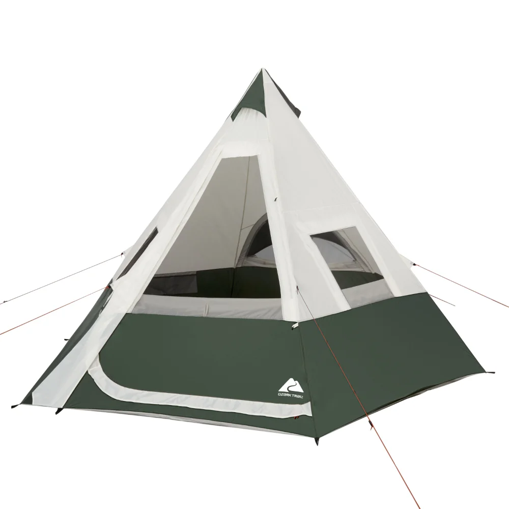7-Person 1-Room Teepee Tent, with Vented Rear Window, Green trip  Beach tents - £83.82 GBP