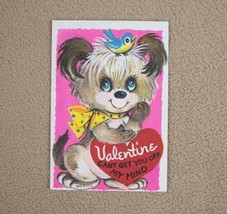 VINTAGE VALENTINE CARD PUPPY DOG BLUEBIRD CAN&#39;T GET YOU OFF MY MIND 1960s - €10,30 EUR