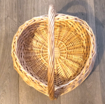 Natural Willow Heart Wicker Handled Basket 11&quot; W x 12&quot; Tall Easter Eggs Hunting - £16.30 GBP