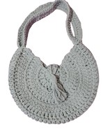 Hand-Knitted Light Gray Crochet Bag | Macrame Cotton Yarn | Stylish Cros... - $48.02