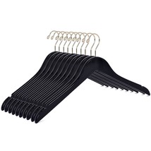 Quality Black Semi Curved Wooden Suit Hangers, 10-Pack Smooth Finish Solid Wood  - £32.41 GBP