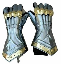 Great Medieval Knight Steel Gauntlets Functional Armor &amp; Brass Armor Gloves item - £111.48 GBP
