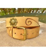 Vintage Linea Pelle Blonde 1.5 Leather Western BELT- Riveted Lazy S w/6 ... - $66.94 CAD