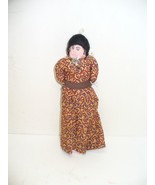 Vintage Stuffed Doll in Dress Black Hair with Jewelry White Bow Handmade... - $5.94