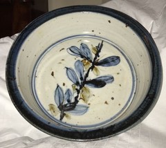 Studio Art Pottery Deep Dish Bowl KY EE Stamp Dark Blue Trim Speckled EU... - $24.99