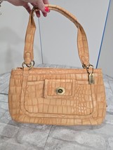 Coach Leather Textured Embossed Croc Reptile Unknown Beige Tan Purse - $2,474.94 MXN