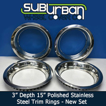 1515D3 CHEVY GM 3&quot; DEPTH STEEL 15x8 RALLY WHEEL TRIM RINGS BEAUTY RINGS ... - £94.25 GBP
