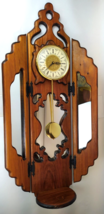 1970s Made on Earth 43&quot; Wood Wall Clock w/Mirror Doors Funky Unique Groo... - £177.83 GBP