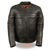 Mens Leather Sporty Scooter Crossover Jacket Concealed Carry Milled Cowhide - £126.60 GBP