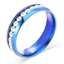 8mm Blue Stainless Steel Jeweled Fashion Ring (10) - £5.60 GBP