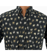 Crossings Aloha Hawaiian M Shirt Palm Bamboo Leaves Geometric Black Trop... - $35.24