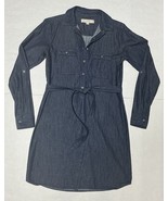 Loft Women’s Dress XS Button Front Denim Belted Roll Tab Sleeve Chambray... - $23.28
