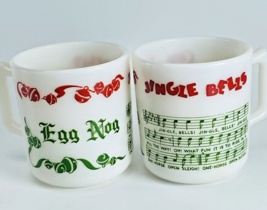 Hazel Atlas Egg Nog Jingle Bells Milk Glass Cups Mugs Set of 2 Tom &amp; Jer... - £15.34 GBP