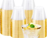 100Pcs Gold Plastic Cups,9 Oz Clear Plastic Cups With Gold Trim, Heavy-D... - $30.99