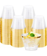 100Pcs Gold Plastic Cups,9 Oz Clear Plastic Cups With Gold Trim, Heavy-D... - £24.28 GBP