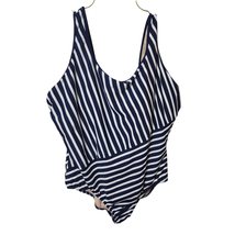 Lands End Swimsuit One Piece Tugless Dark Blue White Stripes sz 22 Scoop... - $24.70