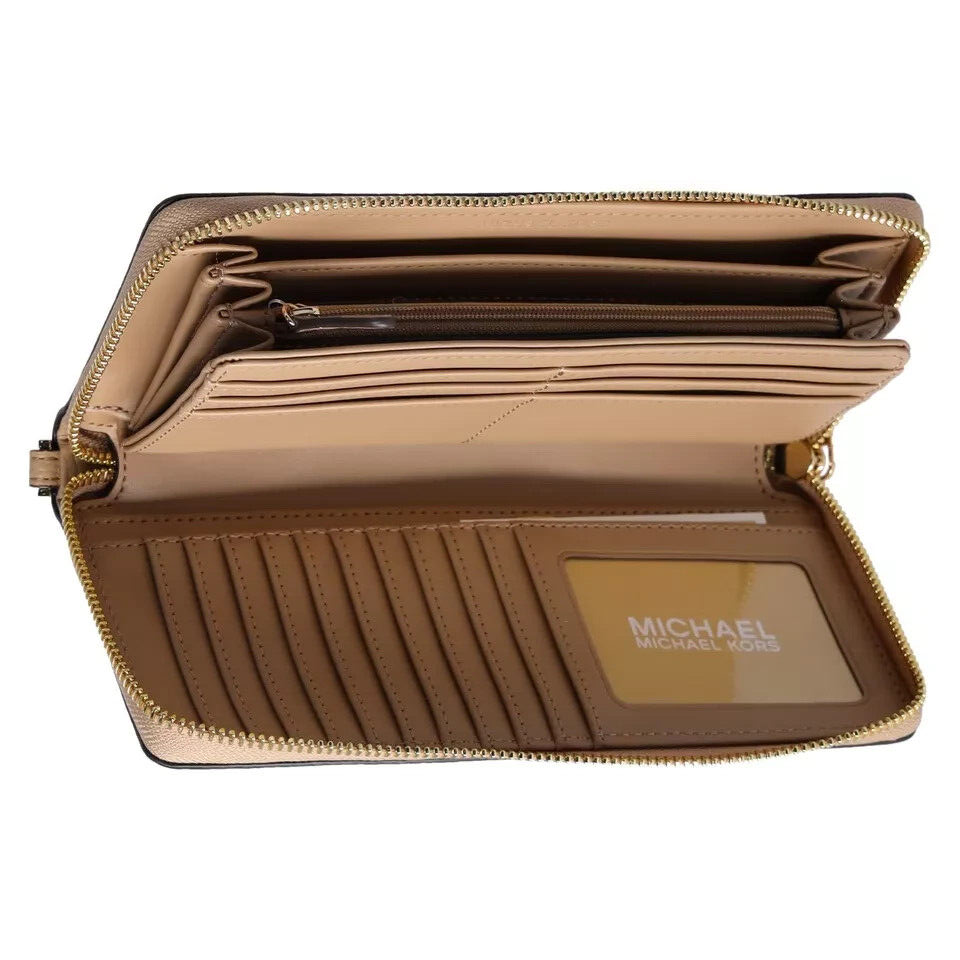 Michael Kors Continental Wallet Wristlet Camel Beige Leather 35T7GTVE7L $298