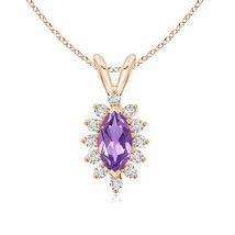 ANGARA Vintage Style Marquise Amethyst Pendant with Diamond Halo in 14K Gold - £426.34 GBP