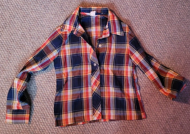 Vintage Boys Button Up Long Sleeve Checkered Shirt Size 7 Multicolor Sch... - $14.99