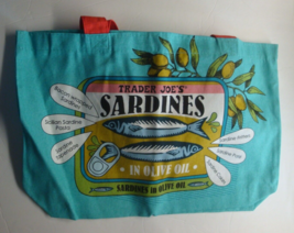 Trader Joe&#39;s Qty 2 Reusable Cloth Tote Grocery Eco Bags Sardines Print - £19.77 GBP