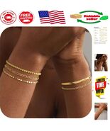 Trendy Stackable 14K Gold Bracelets for Women - 6.5&quot; Adjustable Length - $298.02 MXN
