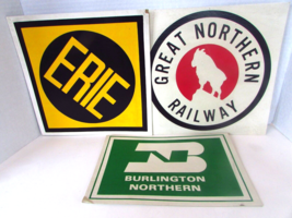 Asst of  3 Vintage Cardboard Railroad Signs 12&quot;W Erie GN Burlington - £5.56 GBP