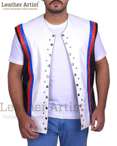 Men&#39;s White Motorcycle Leather Vest Bikers Sleeveless Leather Vest Club ... - £74.44 GBP