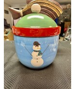 VINTAGE Golfball Snowman Cookie Jar Canister Christmas Holidays - $14.85