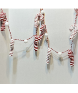 Vintage Handmade Yarn Christmas Candy Cane Garland 5&quot; Canes Strand 64&quot; - £12.05 GBP