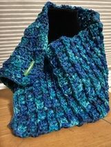 Crochet Scarf-cowlneck scarf-blue/green-$12-PRICE REDUCED !!-FREE SHIPPING! - £9.61 GBP