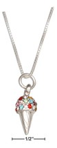 Cone Necklace Sterling Silver 18&quot; Rainbow Swarovski Crystal Ice Cream Cone - £63.00 GBP+