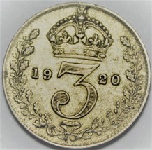 Großbritannien 3 Pence, 1920 Silber ~ George V ~ Excellent - $14.08